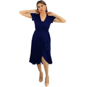 فستان بحزام اكمام فراشة - كحلى, دبل اكس