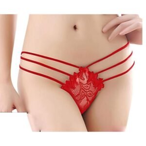 اندروير بانتى دانتيل مزين بفيونكات نسائى - احمر, one size