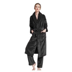 طقم روب و بنطلون فرو - اسود, L