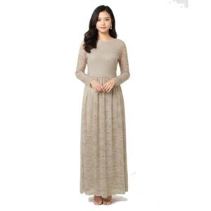 فستان دانتيل ببطانة طويل بكمام طويلة