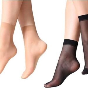 مجموعة شرابات قصيرة من الفوال للنساء بتصميم سادة للنساء مكونة من 4 ازواج نايلون (2 اسود و 2 بيج)