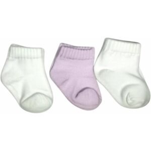 جوارب أطفال قطنية، أبيض وبنفسجي، 3 أزواج