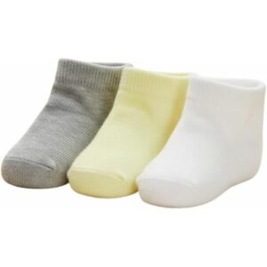 جوارب أطفال حديثي الولادة، قطن مخلوط، 3 قطع، رمادي وأصفر وأبيض