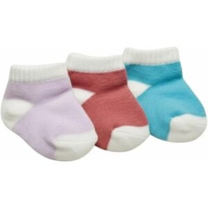 شرابات أطفال قصيرة ملونة، مجموعة من 3 قطع، أبيض مع أزرق ووردي وبنفسجي