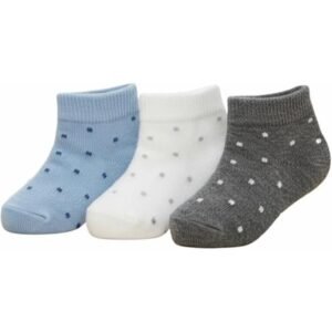 جوارب أطفال قطنية قصيرة بنقاط، أزرق وأبيض ورمادي، مجموعة من 3 قطع