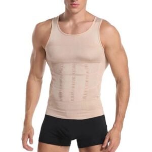 مشد بطن رجالي للتنحيف وشد البطن، قميص ضاغط بدون أكمام، بيج، تقنية سيمليس، مناسب للجيم وبعد العمليات الجراحية