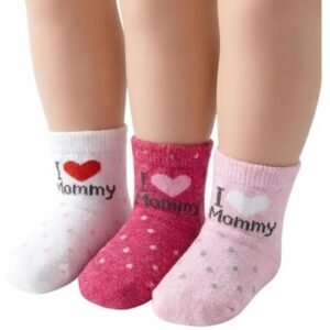 شراب بيبي قطن بتصميم I Love Mommy، 3 قطع، ألوان أبيض وزهري وفوشيا، للرضع